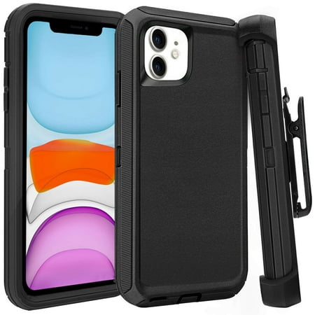 For iPhone 12 Case Cover with Screen & Clip Holster fit Black