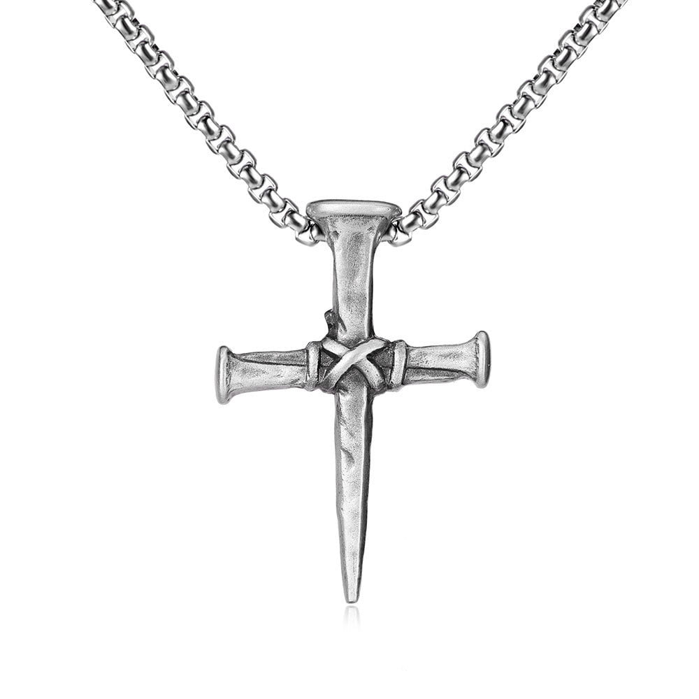 Nail Cross Necklace, Vintage Cross Pendant, Christian Jewelry, Gift for Men