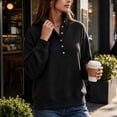 thumbnail image 5 of Sweatshirt for Women Qiggri Women's Waffle Knit Stand Collar Sweatshirt Half Button Long Sleeve Loose Pullover Top With Pockets Lightweight Fall Top L, 5 of 6