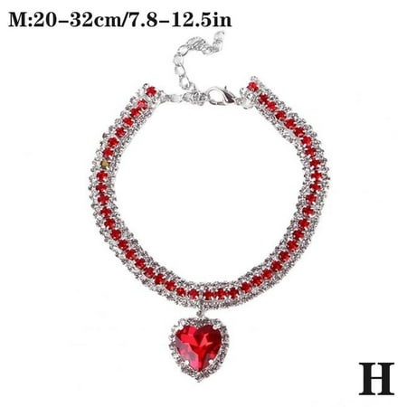 Cat Puppy Jewelry Necklace Bling Pet Dog Collar Heart Pendant Crystal Diamond A6X0