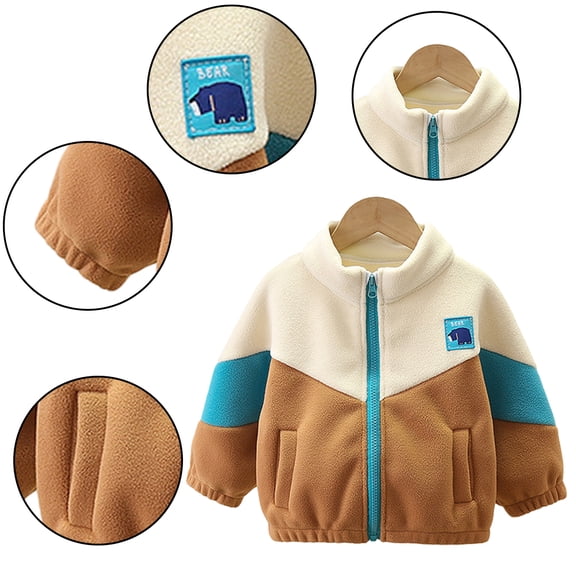 Godderr 1-5T Newborn Toddler Boys Lapel Fleece Coats Soft Padded Cotton Jacket Baby Casual Zipper Fall Winter Outerwear Tops