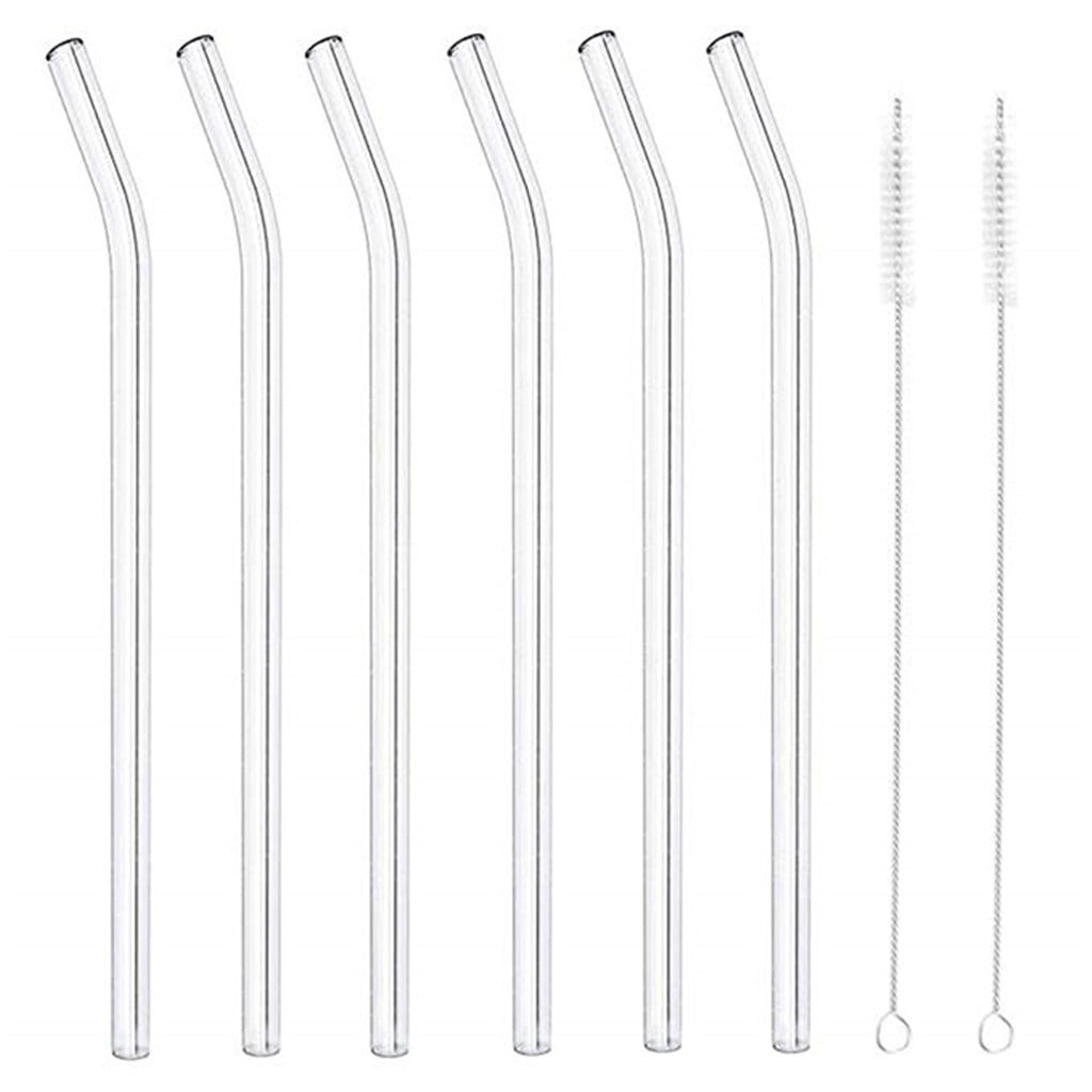 Glass Straws 8.5 inch x 8 mm Reusable Straws Set of 8 with 2 Cleaning Brush New 