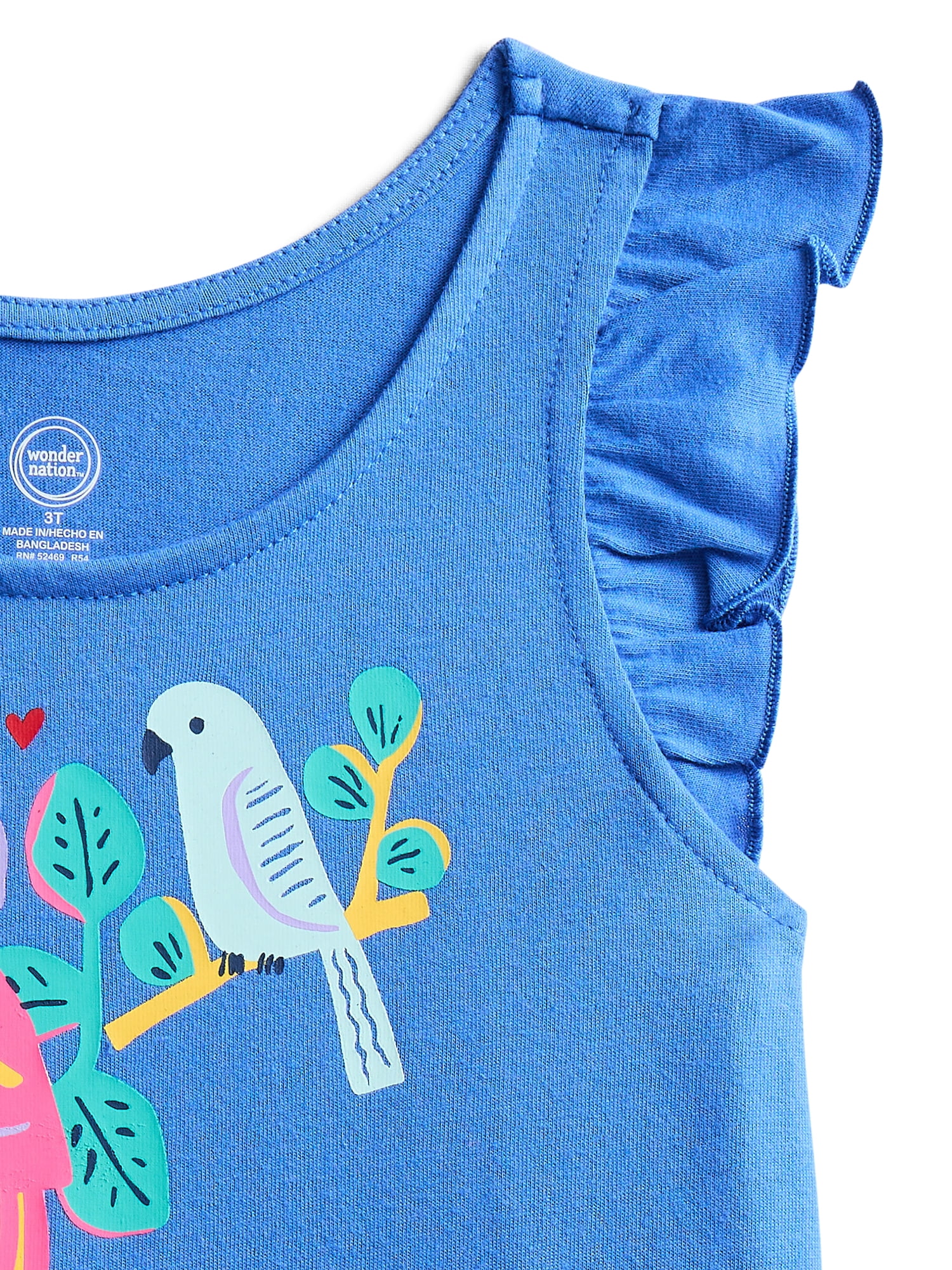 Wonder Nation Toddler Girls Graphic Tank Top with Ruffle Sleeves, Sizes 18M–5T