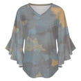 thumbnail image 5 of Abstract Star Pattern Design Women's V-Neck Blouse With 3/4 Ruffled Bell Sleeves Casual Top Ladies Blouses, 5 of 7