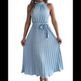 thumbnail image 1 of Vestido de Cóctel Midi Plisado con Cuello Halter, Sin Mangas y Corte en A para Mujer, para Playa y Sol (Verano 2025) Azul M, 1 of 10