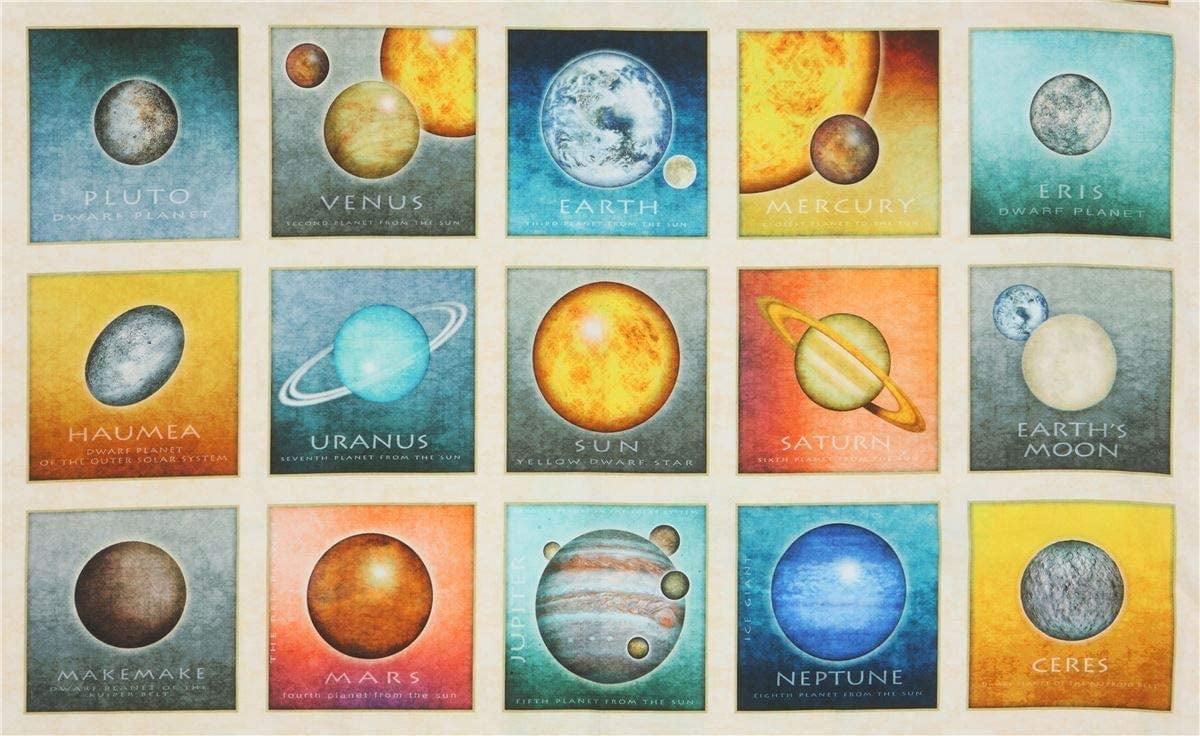 QT Fabrics Intergalactic Planets Picture Patches Fabric, Cream Panel 24.4'