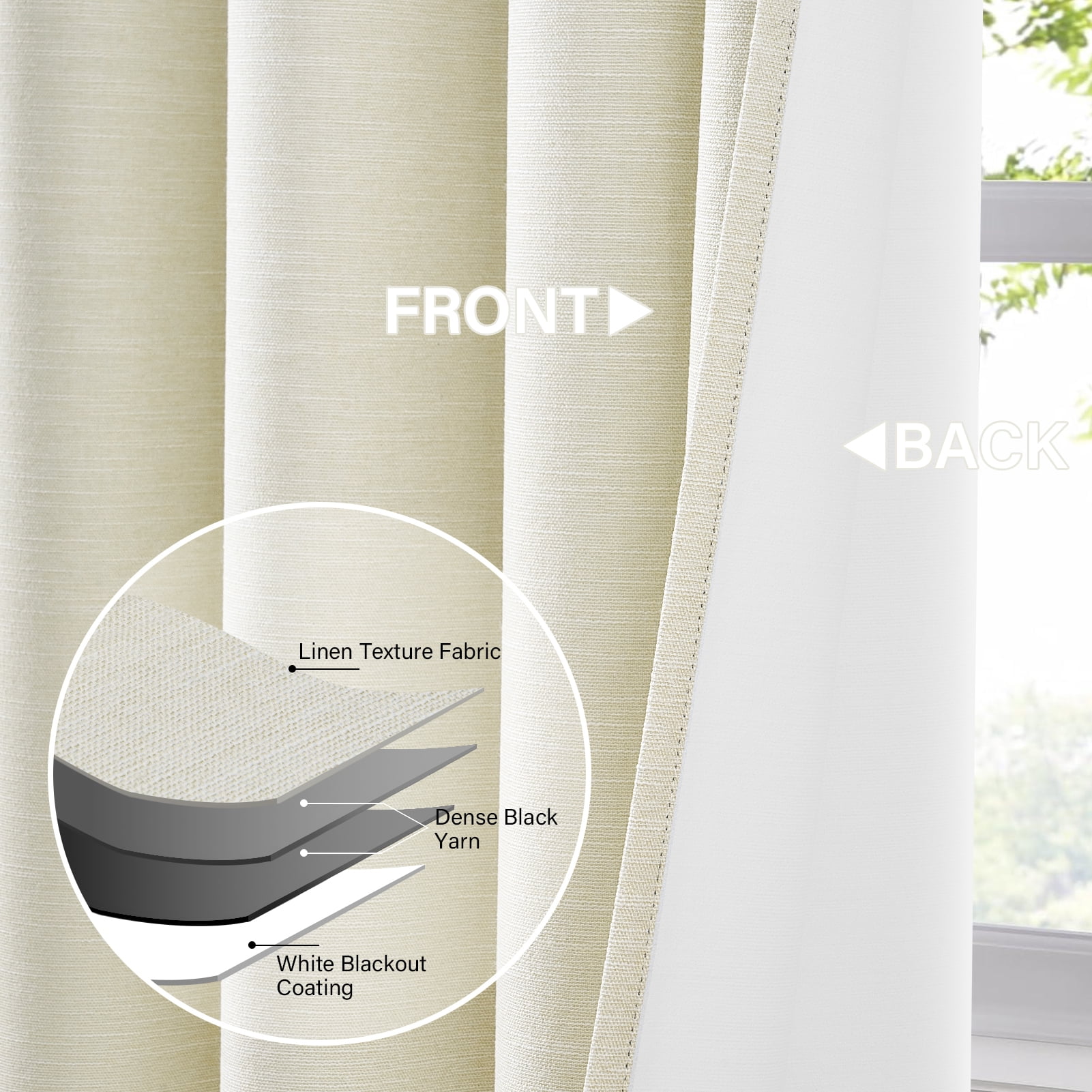 Top Finel Grommet Top Blackout Curtains, Cream, 52" x 84", 2 Panels