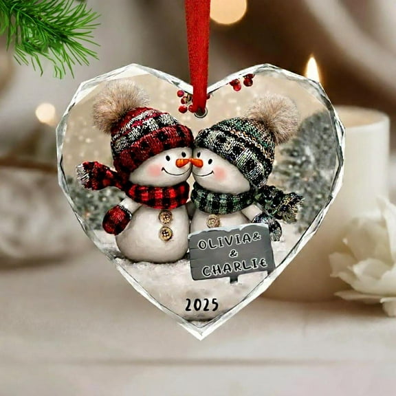 Personalized Snowman Couple Christmas Ornament 2025 - Engagement Gift, Newlywed Wedding Keepsake, First Christmas Together Decoration