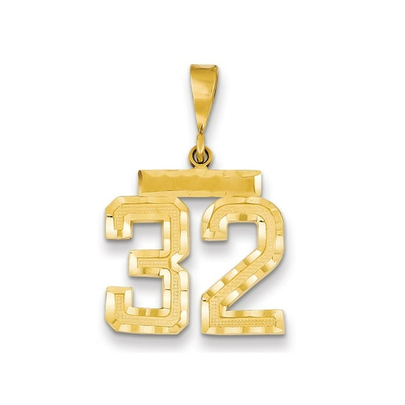 Solid 14k Yellow Gold Medium Diamond-cut Number 32 Charm Pendant