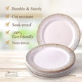 thumbnail image 6 of PARTY DISPOSABLE 40 PC DINNERWARE SET | 20 Dinner Plates | 20 Salad or Dessert Plates | Heavy Duty Plastic Dishes | Elegant Fine China Look | for Upscale Wedding and Dining (Ocean Mist - Ivory/Gold), 6 of 7