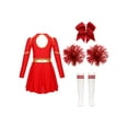 thumbnail image 4 of Kaerm Tenues d'Uniforme de Cheerleading pour Filles 4 Pcs Robe de Danse avec Couvre-Chef Pompons Chaussettes Ensemble Rouge 10, 4 of 7
