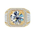 thumbnail image 2 of 2ct D Color VVS1 Clarity Gold Moissanite Rings for Men Blue/Yellow/Green Moissanite Engagement Rings Round Cut 925 Sterling Silver Men's Diamond Rings with Certificate, 2 of 8
