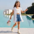 thumbnail image 2 of Rggeeun Toddler Girls Blouses Boho Hollow Out Design Soft Breathable Knit Cardigan Large Flowy for Summer Outdoor Running Classic Tops,White,6-8 Years, 2 of 9