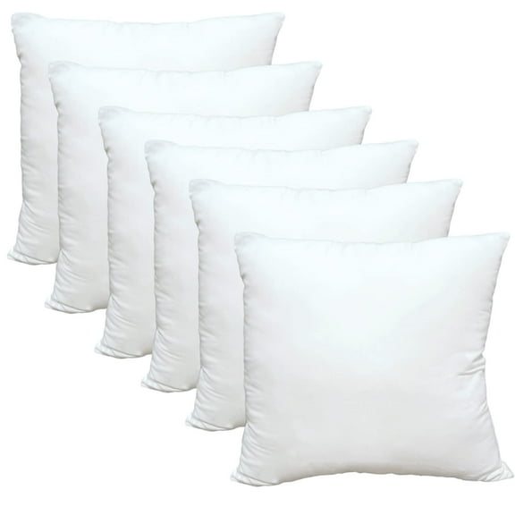 Throw Pillow Inserts, Pack of 6, 18 x 18 inches Hypoallergenic Ultra Soft White Polyester Microfiber Durable Couch Cushion Fillers