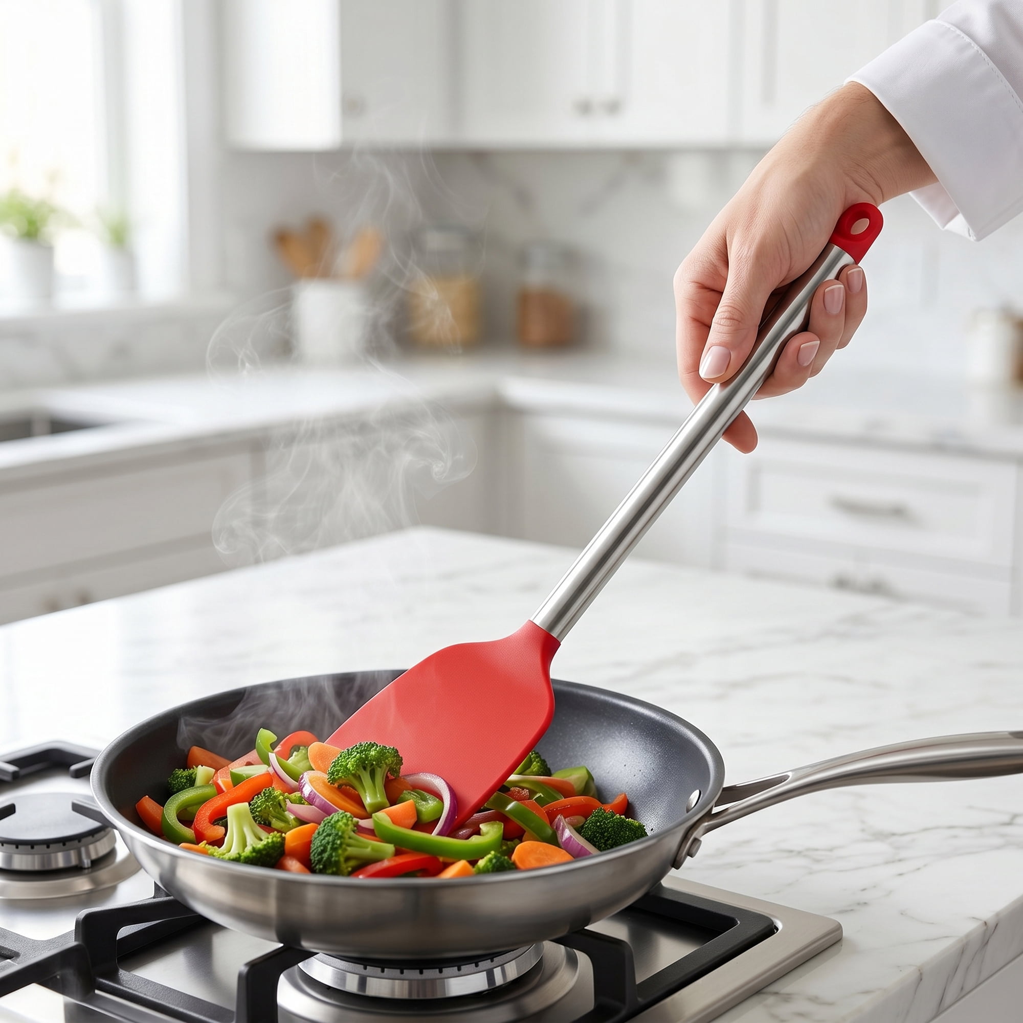 Unique Bargains Silicone Spatula Set, Kitchen Utensils with Rubber Tips Red 13.4x3 in