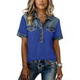 thumbnail image 5 of Denim Tops for Women Women Lapel Vintage Short Sleeve Tops with Denim Collar Button Up New Western Spring Fall Sweatshirts (Blue,M), 5 of 5