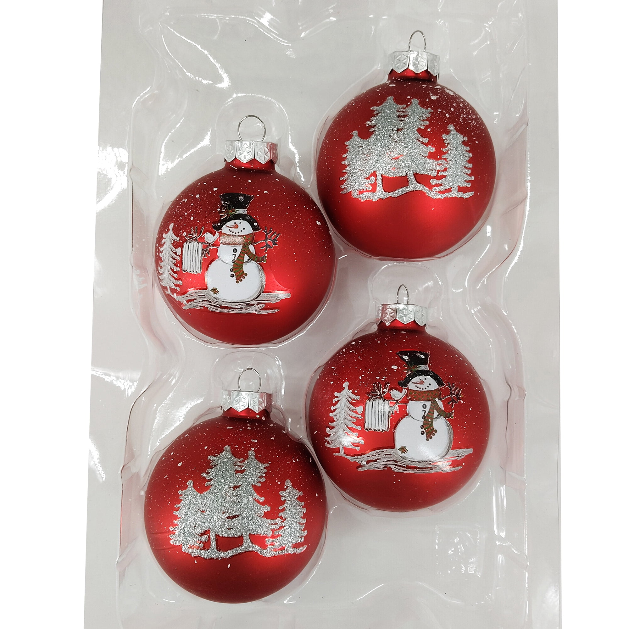Holiday Time Dia 65mm 4Ct Snwman&Tree Glass Ornament, Holiday Time Dia 65mm 4Ct Snwman&Tree Glass Ornament