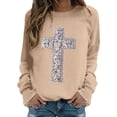 thumbnail image 1 of Chandails en Molleton pour Femmes Imprimé Los Angeles Automne Col Rond Manches Longues Chandail en Molleton Oversize Chandail avec Design Épaules Tombantes Chandail de Sport Femme Kaki TTG, 1 of 4