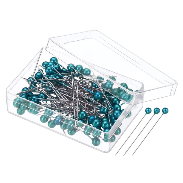 Uxcell Alfileres de Coser, Alfiler Recto de 1.5 Pulgadas con Cabeza de Perla Plástica, Azul Claro, Paquete de 100