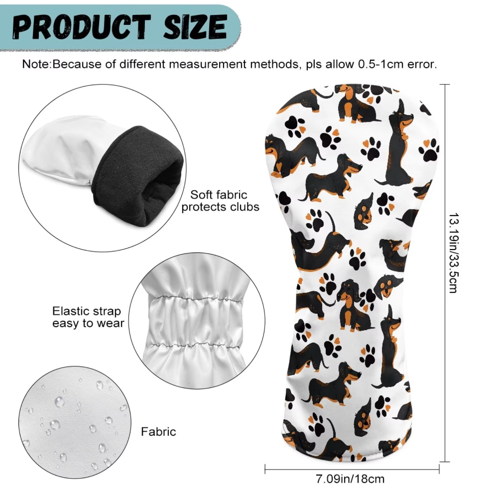 Uorisanigo Golf Club Head Covers 3-Pack Cute Dachshund Headcovers PU Leather Driver Headcover, Golf Hybrid Headcover, Fairway Wood Head Cover, Waterproof & Double Elastic Band