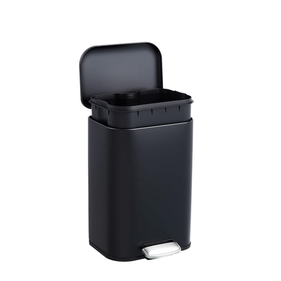3.2 gal Bathroom Trash Can, Step Garbage Can with Soft-Close Lid, Stainless Steel Recycling Bin with Removable Inner Bucket, Rectangular Waste Container for Living Room, Office, Black