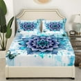 thumbnail image 3 of Girls Flower Bed Sheets Set Mandala Floral Sheet Set for Women,Blue Gradient Bed Set Vintage Ombre Queen Sheets,Oil Painting Aesthetic Bedding Set Room Decorative, 3 of 6