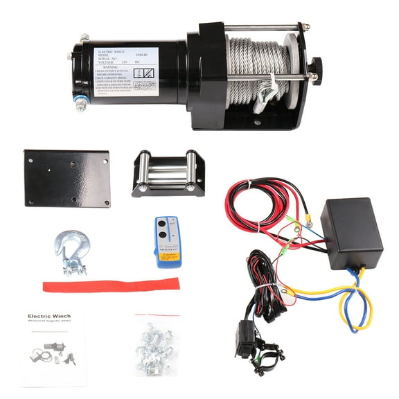 Winches,ECCPP 12V 2500 LBS Electric Winch Remote Controller Control Box 4-Way Roller Fairlead Mounting plate Set of Bolts for UTV/ATV/Off Road