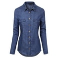 thumbnail image 1 of Made by Olivia Women's Long Sleeve Denim Shirt With Horn Button Chambray Shirt, 1 of 4