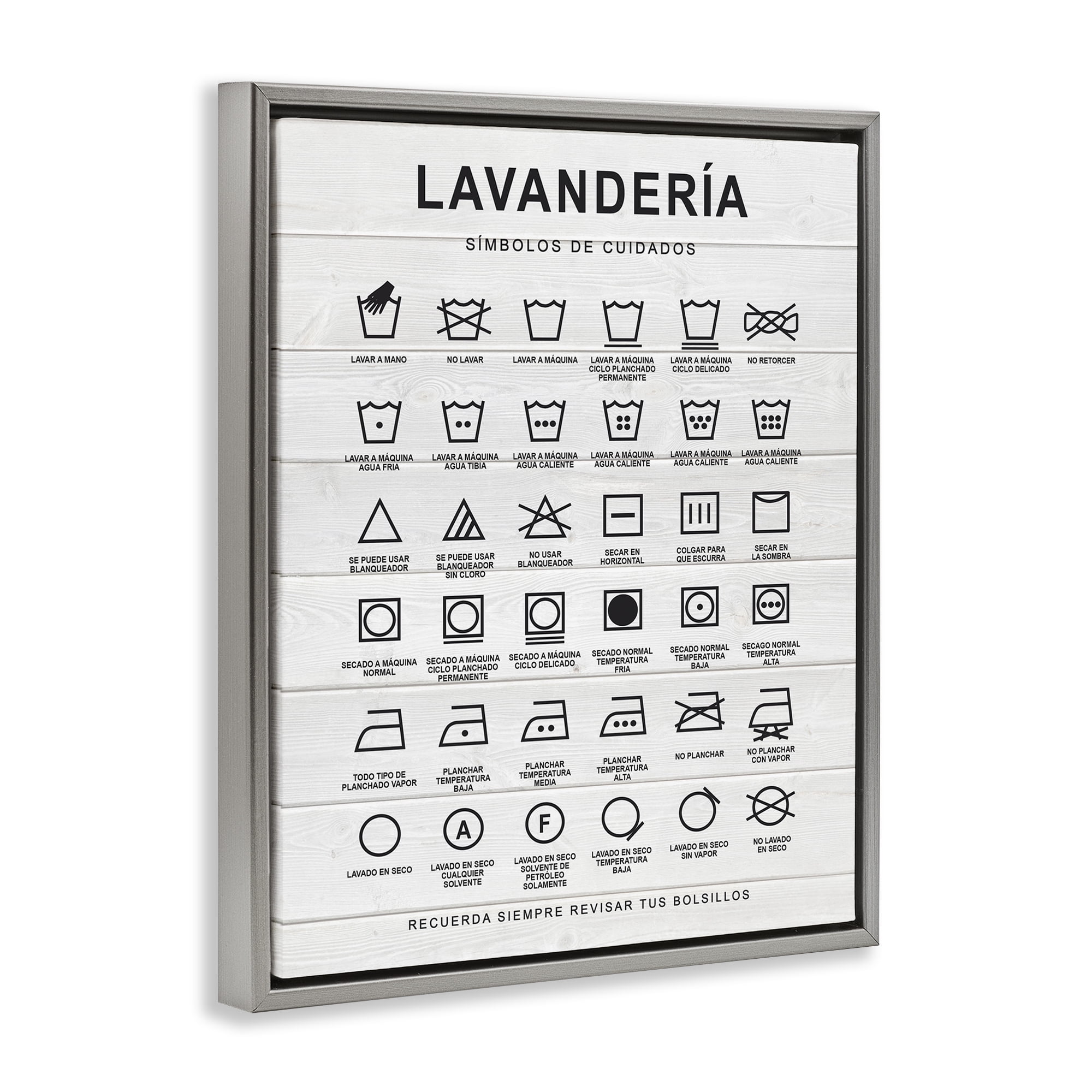 Stupell Industries Guía de Lavado de Ropa, Blanco Bath & Laundry Painting Gray Floater Framed Art Print Wall Art, 25 x 31
