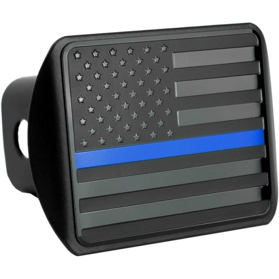 eVerHITCH USA US American Stainless Steel Flag Emblem Metal Trailer Hitch Cover (Fits 2" Receivers, Black Flag with Thin Blue line)