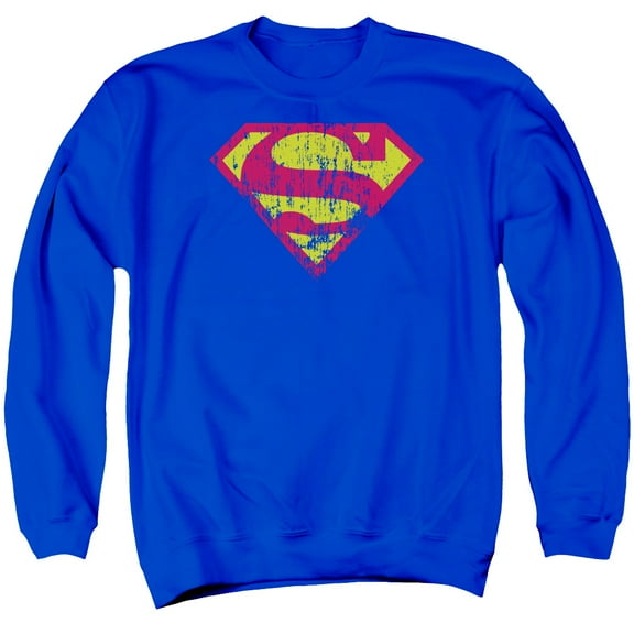Superman Classic Logo Distressed Adult Crewneck Sweatshirt Royal Blue