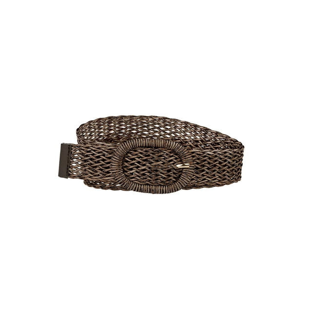 CINTURONES DE CINTURA DELGADA PARA MUJERES INSPIRADOS EN CHIC, CINTURONES BOHEMIOS TEJIDOS Y TRAMADOS CON HEBILLA DE METAL, 22.83-37.01" Café