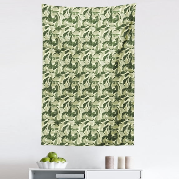 Banana Leaf Tapestry, Caribbean Exotic Tree Foliage Vintage Look in Greeny Shades, Fabric Wall Hanging Decor for Bedroom Living Room Dorm, 5 Sizes, Pale Green Dark Green, by Ambesonne