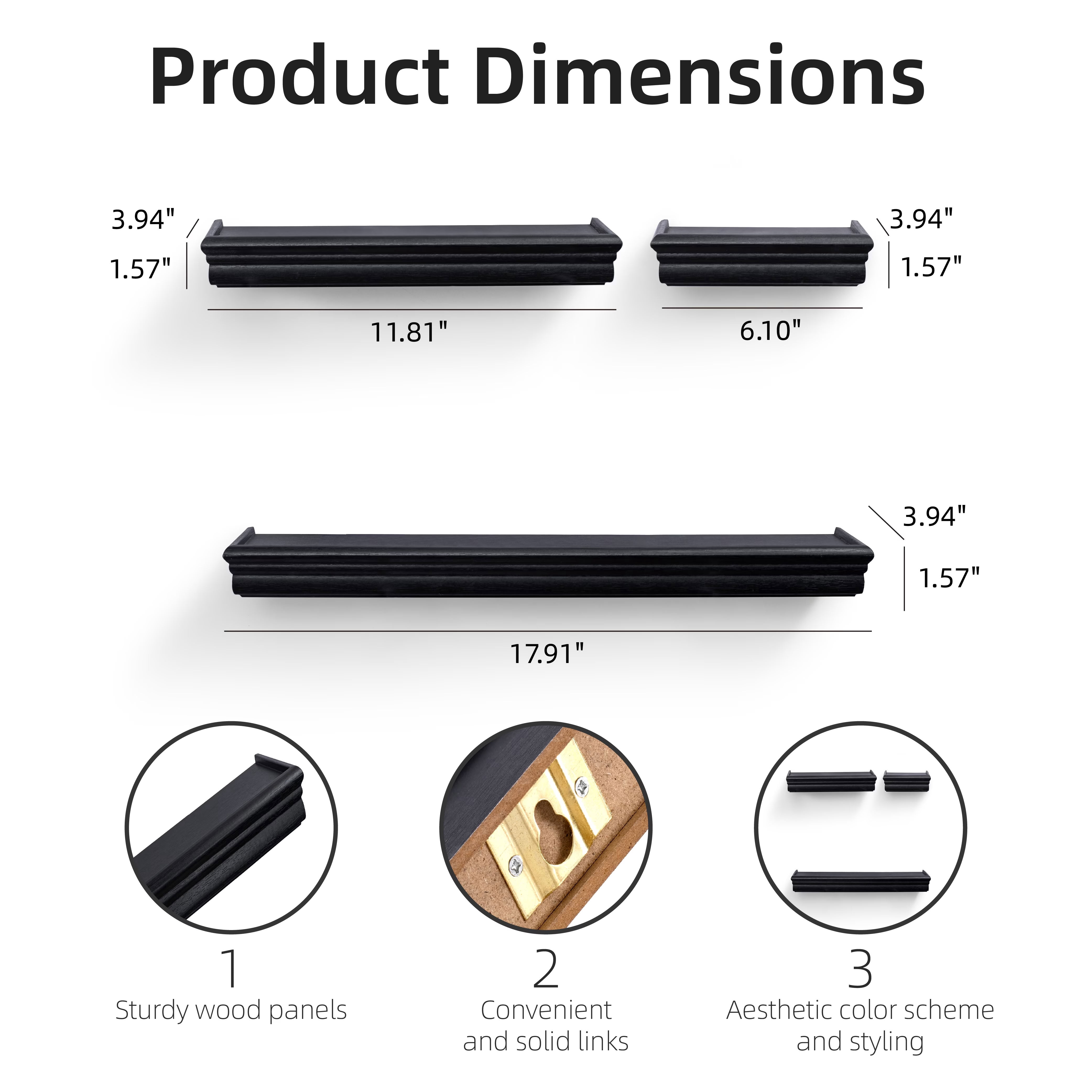 MAYEERTY 3-Piece Floating Shelves with Invisible Brackets, Wood Mounted Display Rack, Modern Wall Organizer for Bedroom Living Room Kitchen