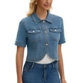 thumbnail image 4 of INSPIRE CHIC Women's Short Sleeve Denim Jackets Cropped Button Down with Pockets Classic Jean Jacket S Light Blue, 4 of 6