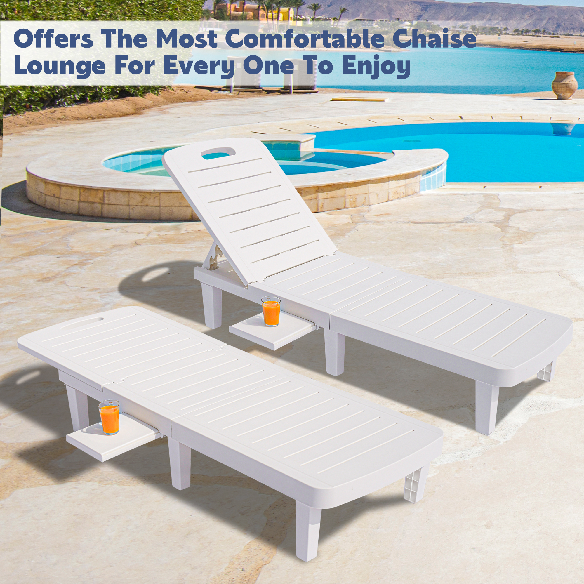 Segmart Outdoor Patio Lounge Furniture Set, 2 Pieces Adjustable Wicker Chaise Chairs with Side Table, Poolside Chaise Lounge Set for Poolside Deck Graden, SS2117 - image 4 of 10