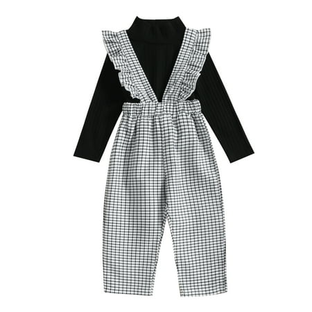 

HESHENG Baby Girls Suspender Pants Set Toddler Long Sleeve Top Ruffle Plaid Jumpsuit Overalls Outfits Clothes 18-24M