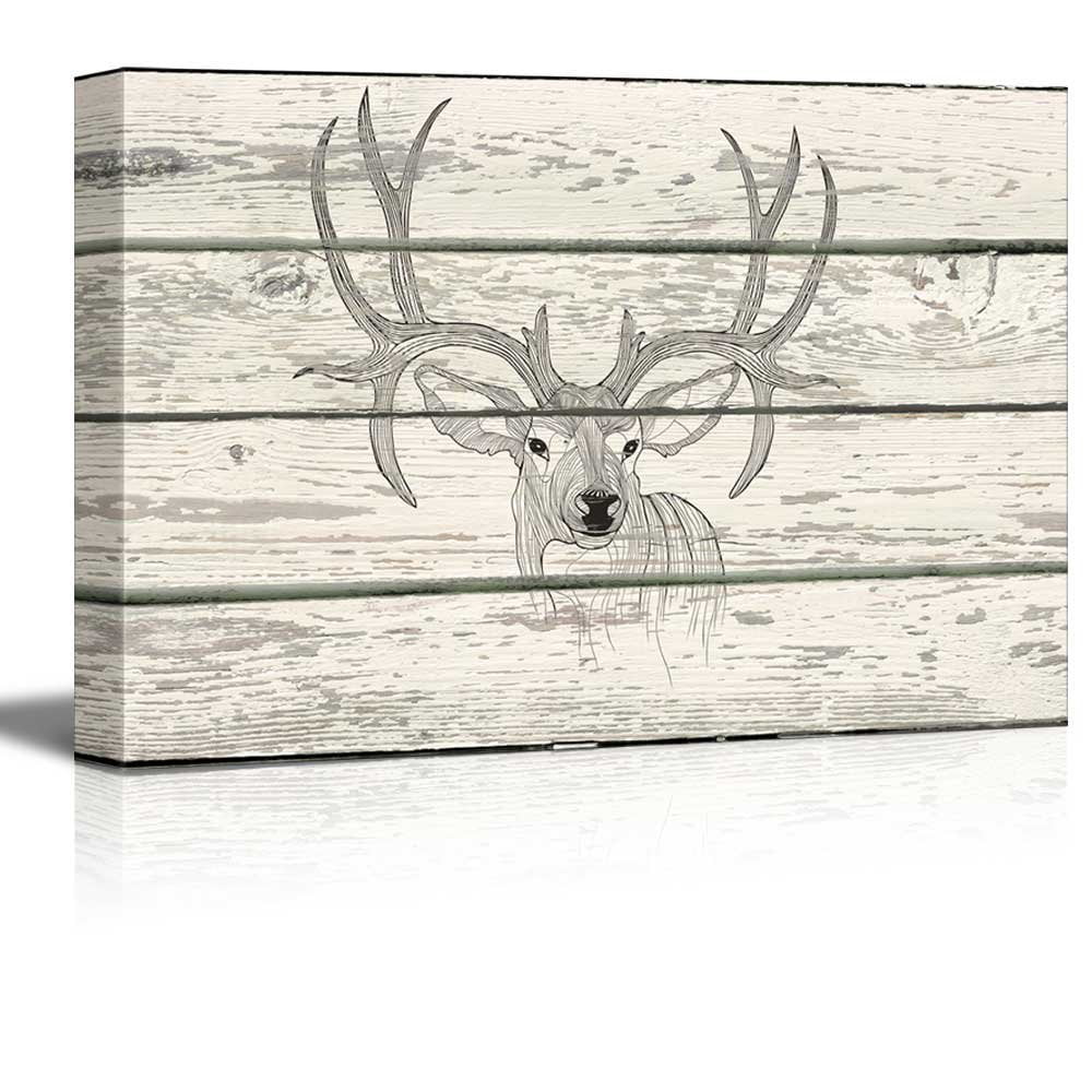rustic Pallet Wood wall plaque – quality hand crafted – hand drawn blue Stag’s Head – brown green and hand printed male red deer design