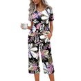 thumbnail image 1 of Conjunto de pijama Ekouaer de manga corta de algodón para mujer con pantalones capri, 1 of 6