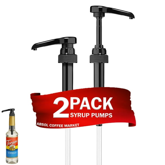 Black Coffee Syrup Pump, 2 Pack, for 750ml/25.4 oz Syrup Bottle, White Pumps for Coffee Syrup Bottle, compatible with Torani, DaVinci, Jordans Skinny and other Syrups Bottles