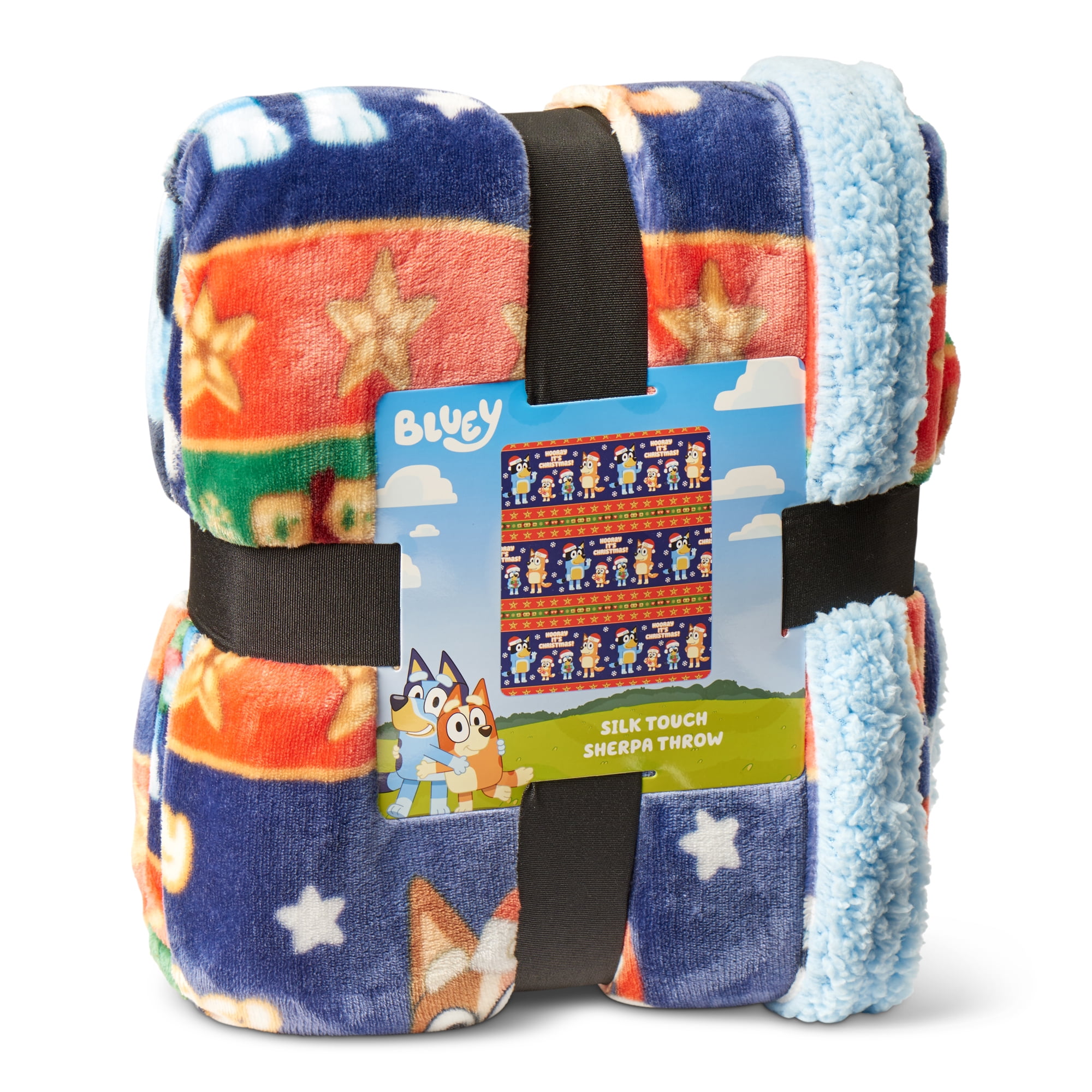 Bluey Holiday Striped Heelers Silk Touch Throw Blanket with Sherpa Reverse 50 x 60 inches