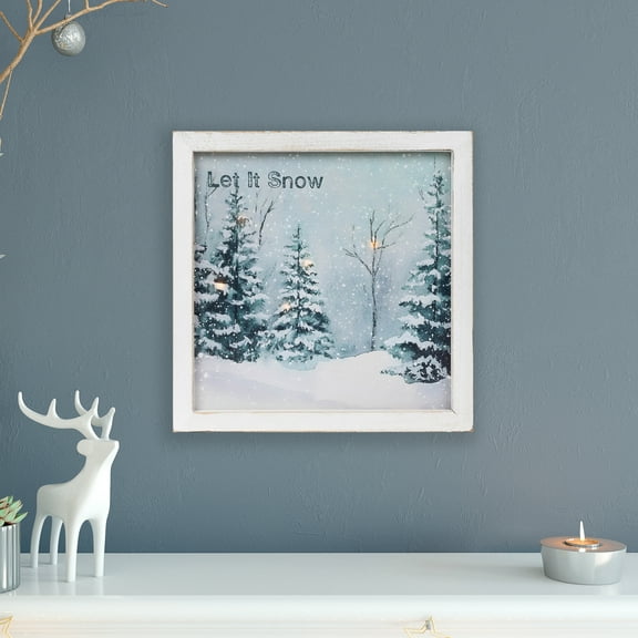 Northlight LED Lighted Let it Snow Winter Forest Christmas Canvas Wall Art - 10" x 10"