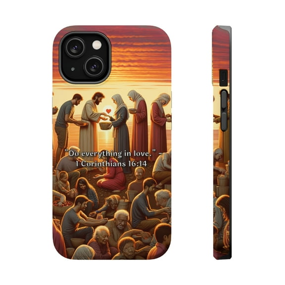 DistinctInk Tough Case for Apple iPhone 15 (6.1" Screen), Compatible with MagSafe Charging - "Do Everything in Love" - 1 Corinthians 16:14