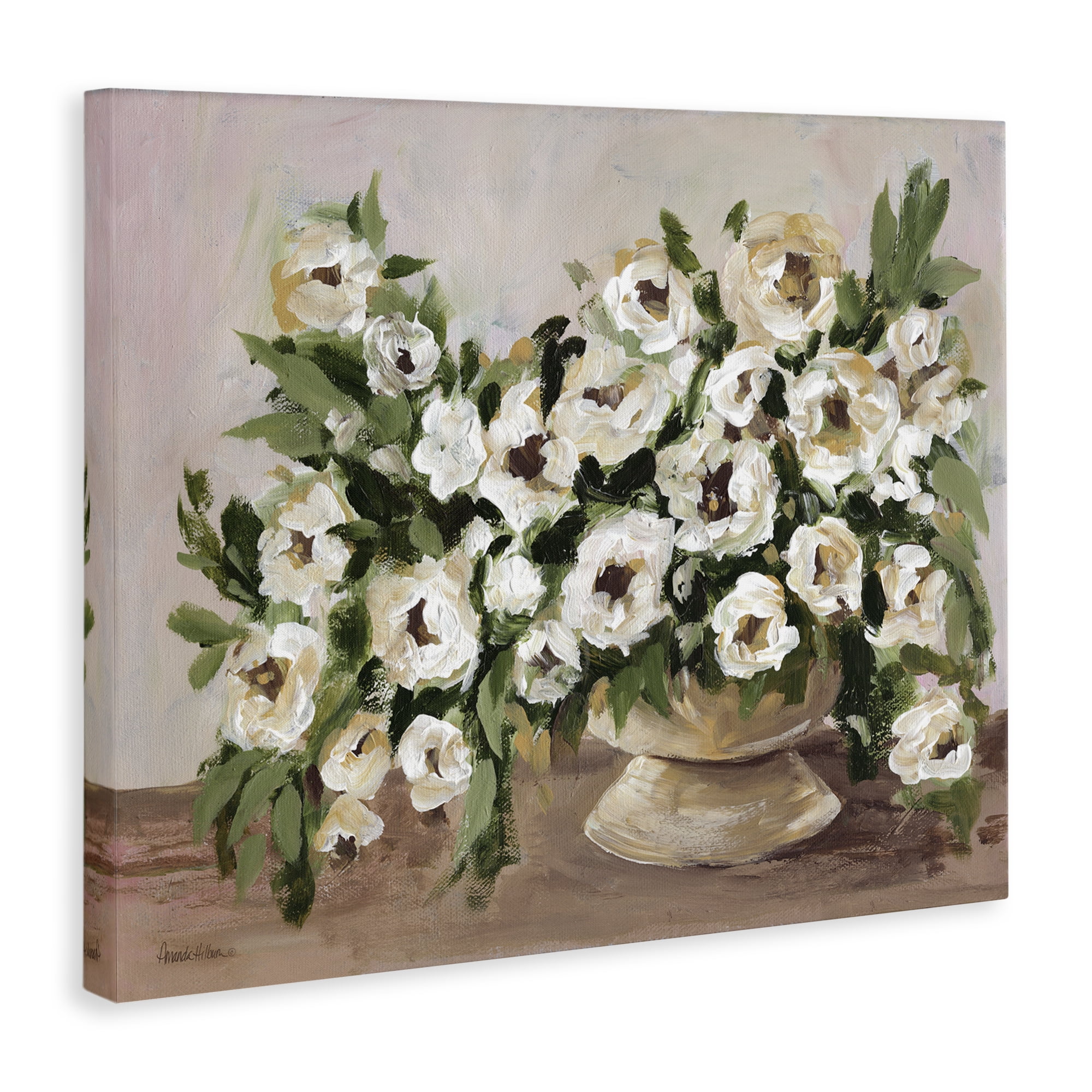 Stupell Industries Traditional Beige Flowers Plants & Flowers Painting Wrapped Canvas Art Print Wall Art, 20 x 16