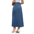 thumbnail image 3 of Falda de mezclilla maxi A Line de cintura alta INSPIRE CHIC para mujer, dobladillo deshilachado, falda de jeans casual 2XL azul, 3 of 6