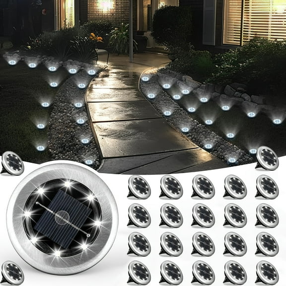 24 Pack Waterproof Outdoor Ground Lights, Solar Pathway Lights, IP44 Waterproof, LED Landscape Garden Lights for Yard, Driveway, Walkway (Cool/ Warm White)