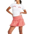 thumbnail image 3 of Women'S Gingham Bubble Mini Skirts Plaid- Bow- Cute Holiday Short Skorts Red L, 3 of 8
