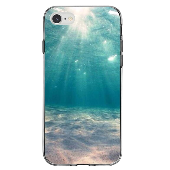 DistinctInk Clear Shockproof Hybrid Case for iPhone 7 8 SE (2020 Model) 4.7" Screen TPU Bumper Acrylic Back Tempered Glass Screen Protector - Underwater Sun Sand