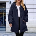 thumbnail image 4 of Sudadera con Capucha Larga y Holgada de Felpa con Cremallera para Mujer, Otoño e Invierno Azul Oscuro S, 4 of 7