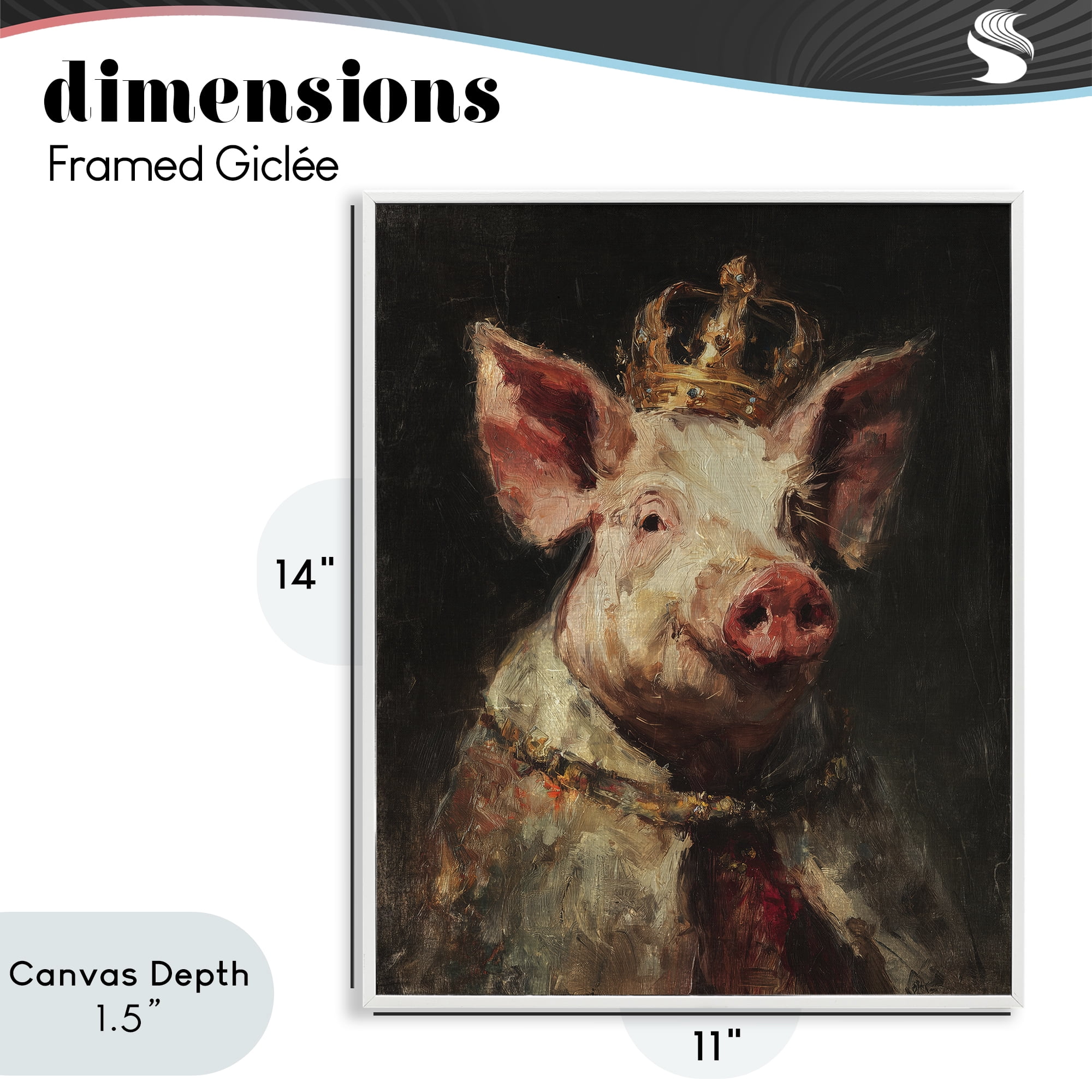 Stupell Industries Royal Swine Portrait White Framed Giclee Art, design by Svetlana Aleynikova